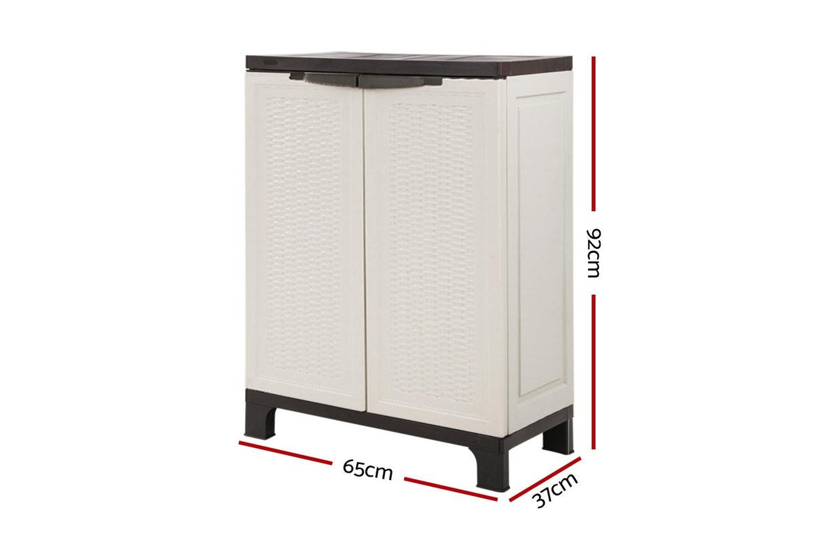 Gardeon 92cm Outdoor Storage Cabinet Box Lockable Cupboard Sheds Adjustable Rattan Beige