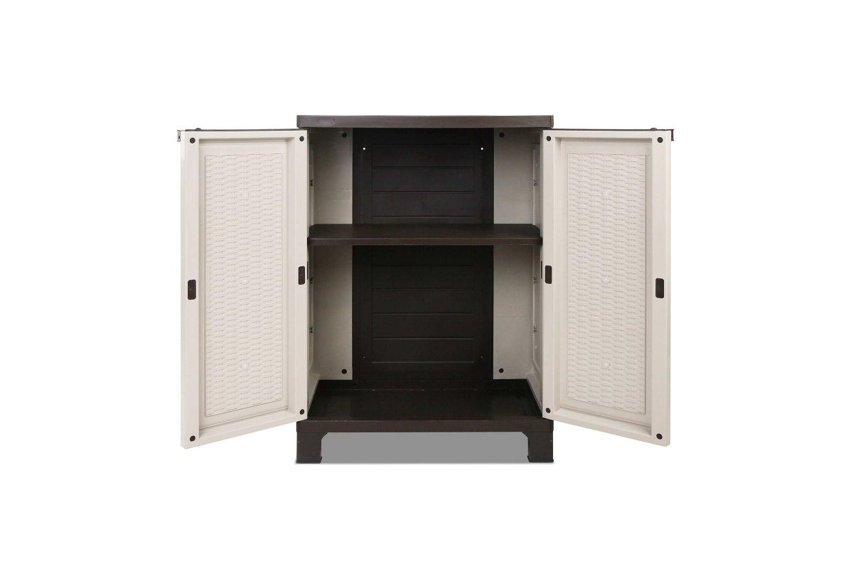 Gardeon 92cm Outdoor Storage Cabinet Box Lockable Cupboard Sheds Adjustable Rattan Beige