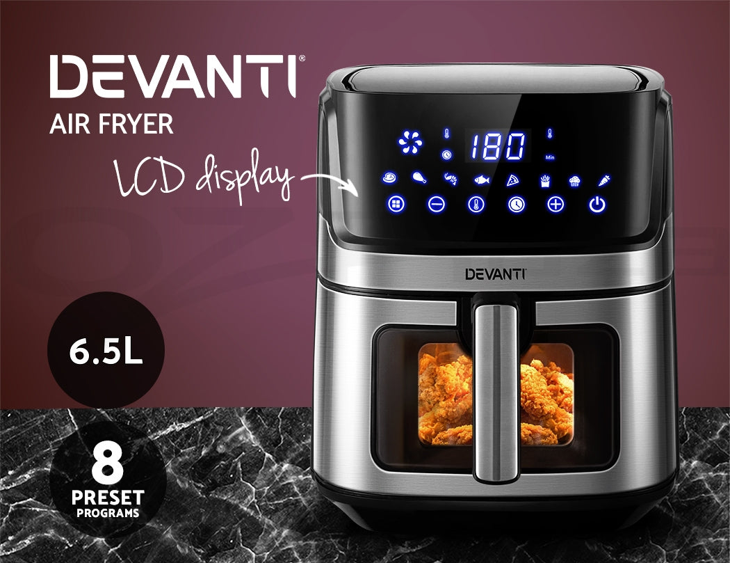 Devanti Air Fryer 6.5L LCD Fryers Clear Window