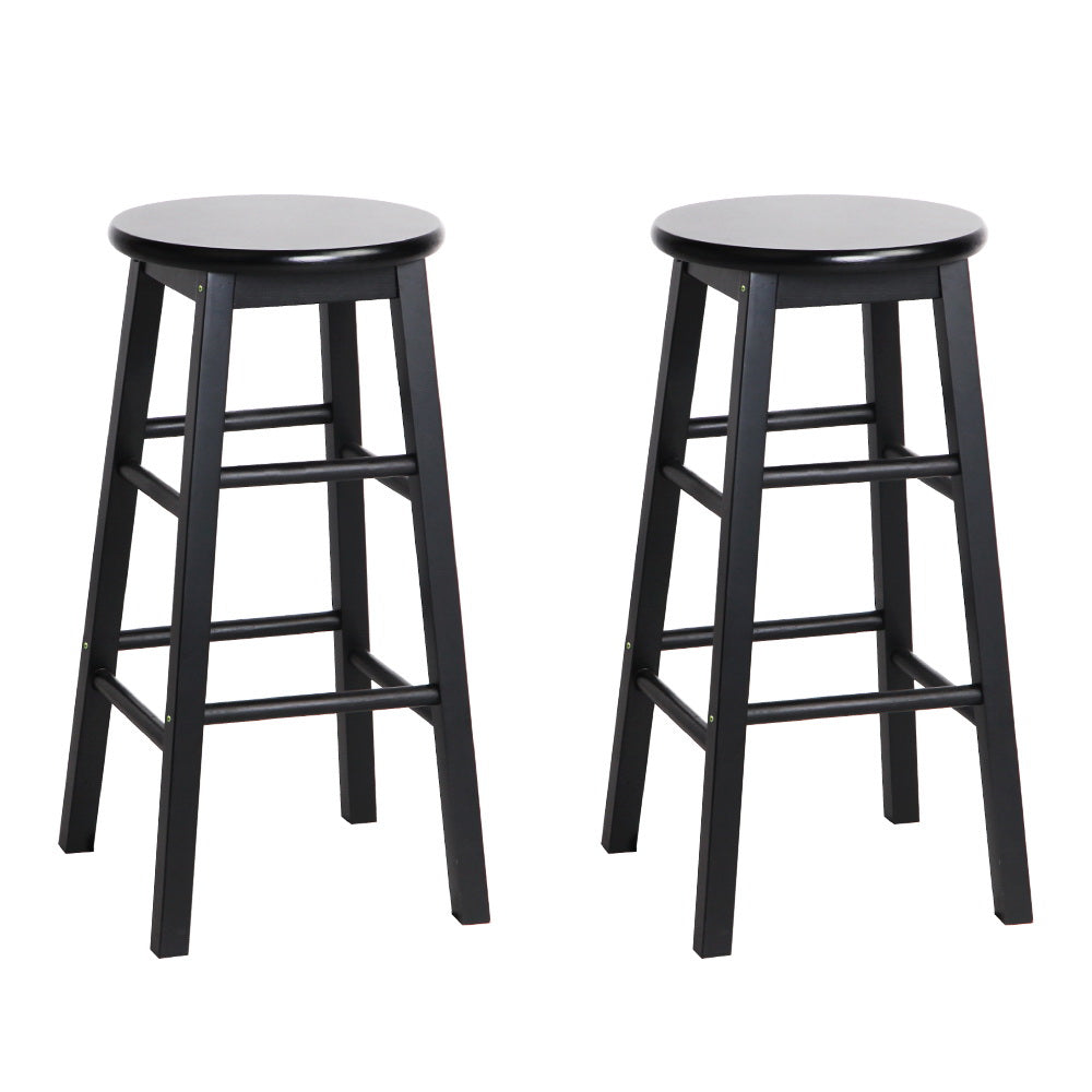 Artiss 2x Wooden Bar Stools Bar Stool Dining Chairs Kitchen Black Barstools