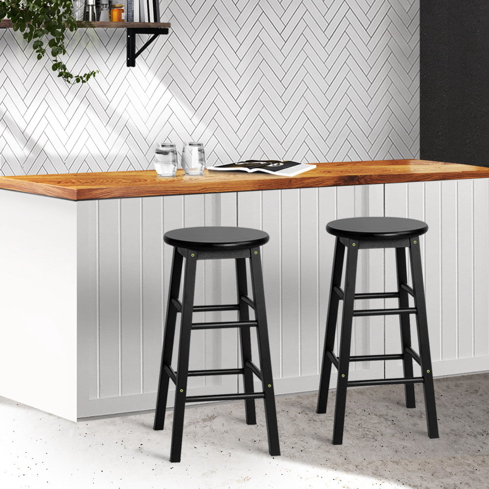 Artiss 2x Wooden Bar Stools Bar Stool Dining Chairs Kitchen Black Barstools