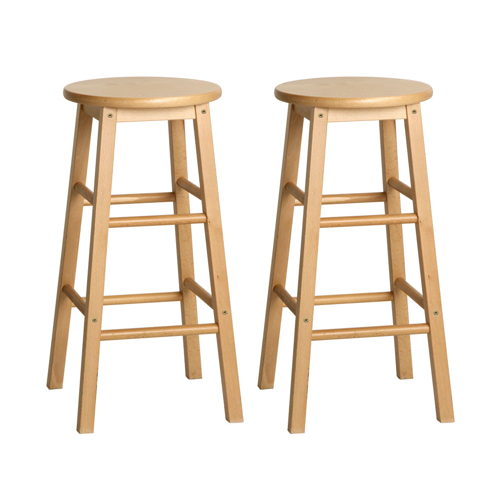 Artiss 2x Wooden Bar Stools Bar Stool Dining Chairs Kitchen Nature Barstools