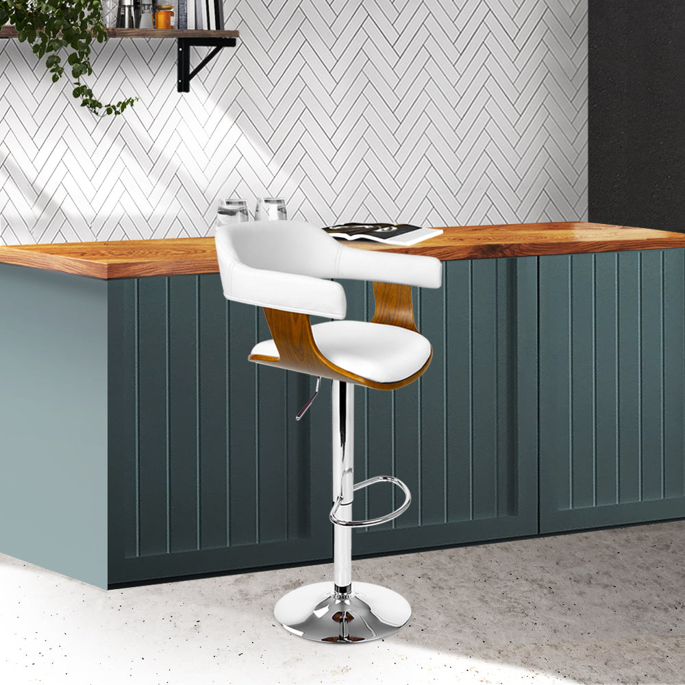 Artiss Wooden Bar Stool SELINA Kitchen Swivel Bar Stool Chair Leather White