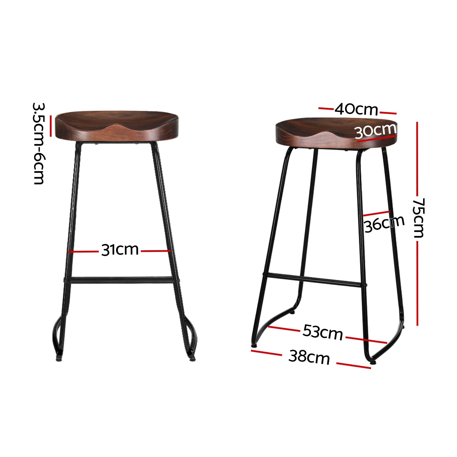 Artiss Vintage Tractor Bar Stools Retro Bar Stool Industrial Chairs Black 75cm High x2