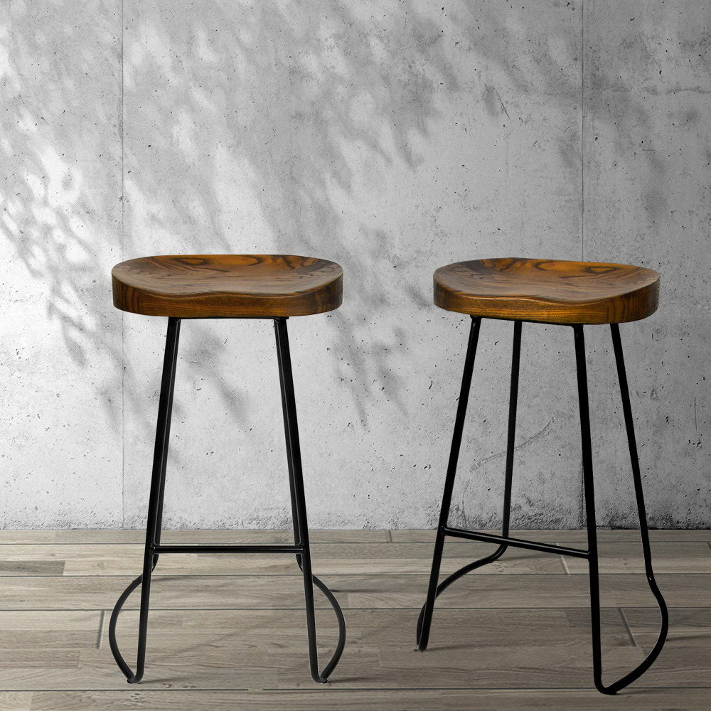 Artiss Vintage Tractor Bar Stools Retro Bar Stool Industrial Chairs Black 75cm High x2