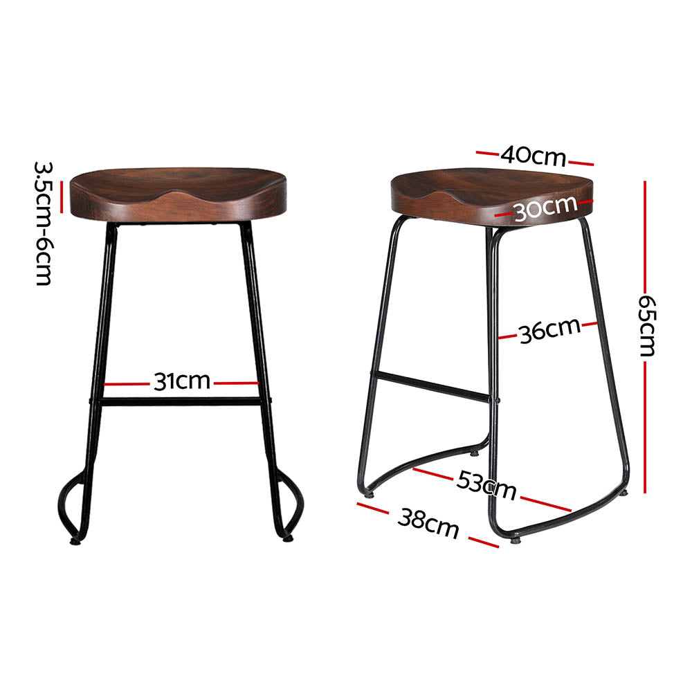 Artiss Vintage Tractor Bar Stools Retro Bar Stool Industrial Chairs Black 65cm High x2