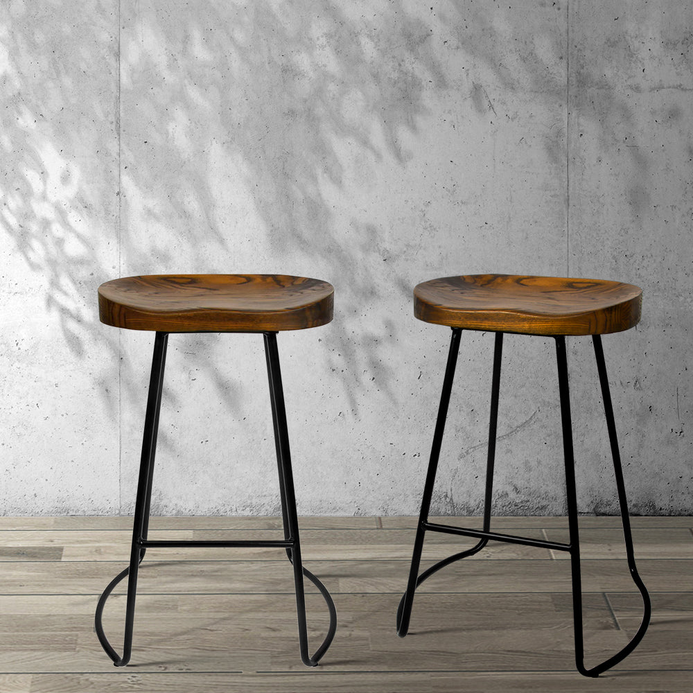 Artiss Vintage Tractor Bar Stools Retro Bar Stool Industrial Chairs Black 65cm High x2