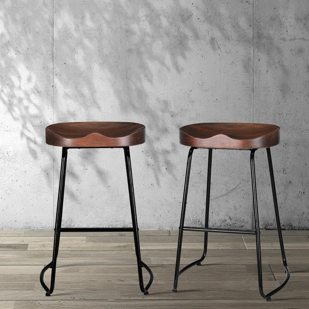 Artiss Vintage Tractor Bar Stools Retro Bar Stool Industrial Chairs Black 65cm High x2