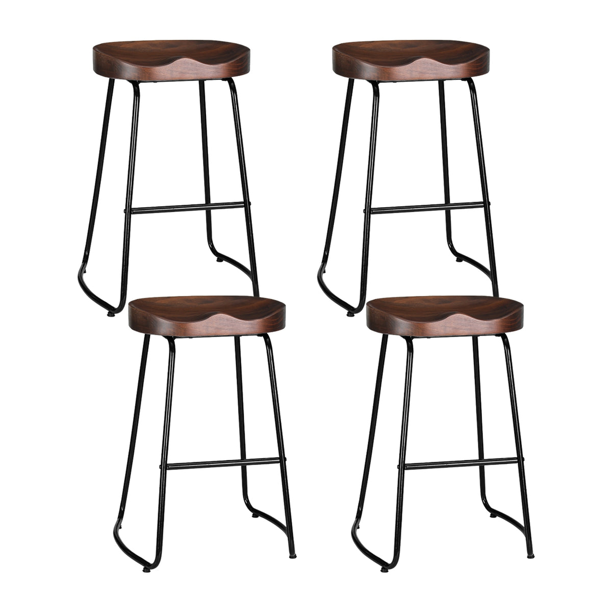 Artiss Set of 4 Elm Wood Backless Bar Stools 65cm - Black and Dark Natural