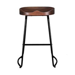 Artiss Set of 4 Elm Wood Backless Bar Stools 65cm - Black and Dark Natural