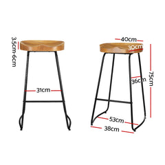 Artiss Set of 4 Elm Wood Backless Bar Stools 75cm - Black and Light Natural