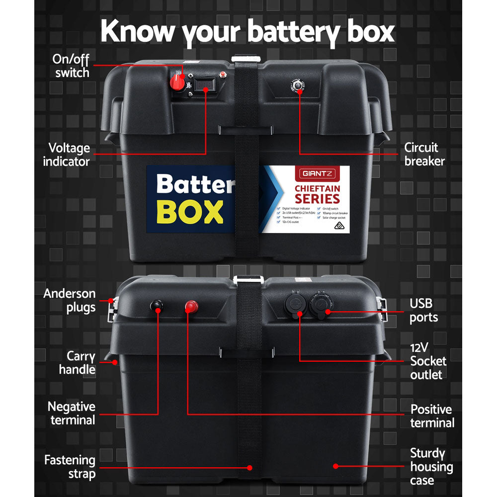 Giantz AGM Battery Box 12v XL Deep Cycle Portable Solar Caravan Camping