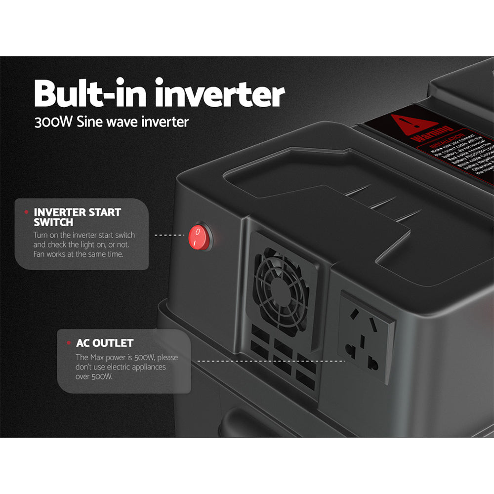 Giantz Battery Box With Inverter Deep Cycle Battery Portable Caravan Camping USB