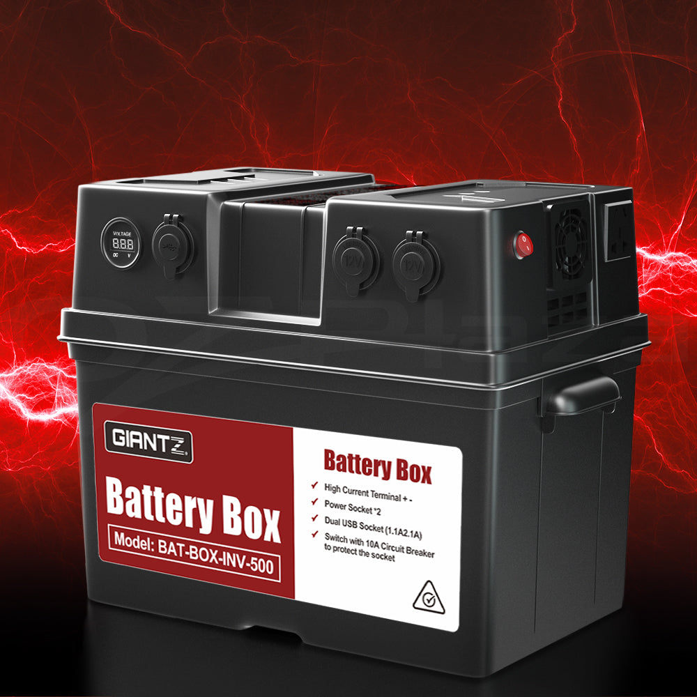 Giantz Battery Box With Inverter Deep Cycle Battery Portable Caravan Camping USB