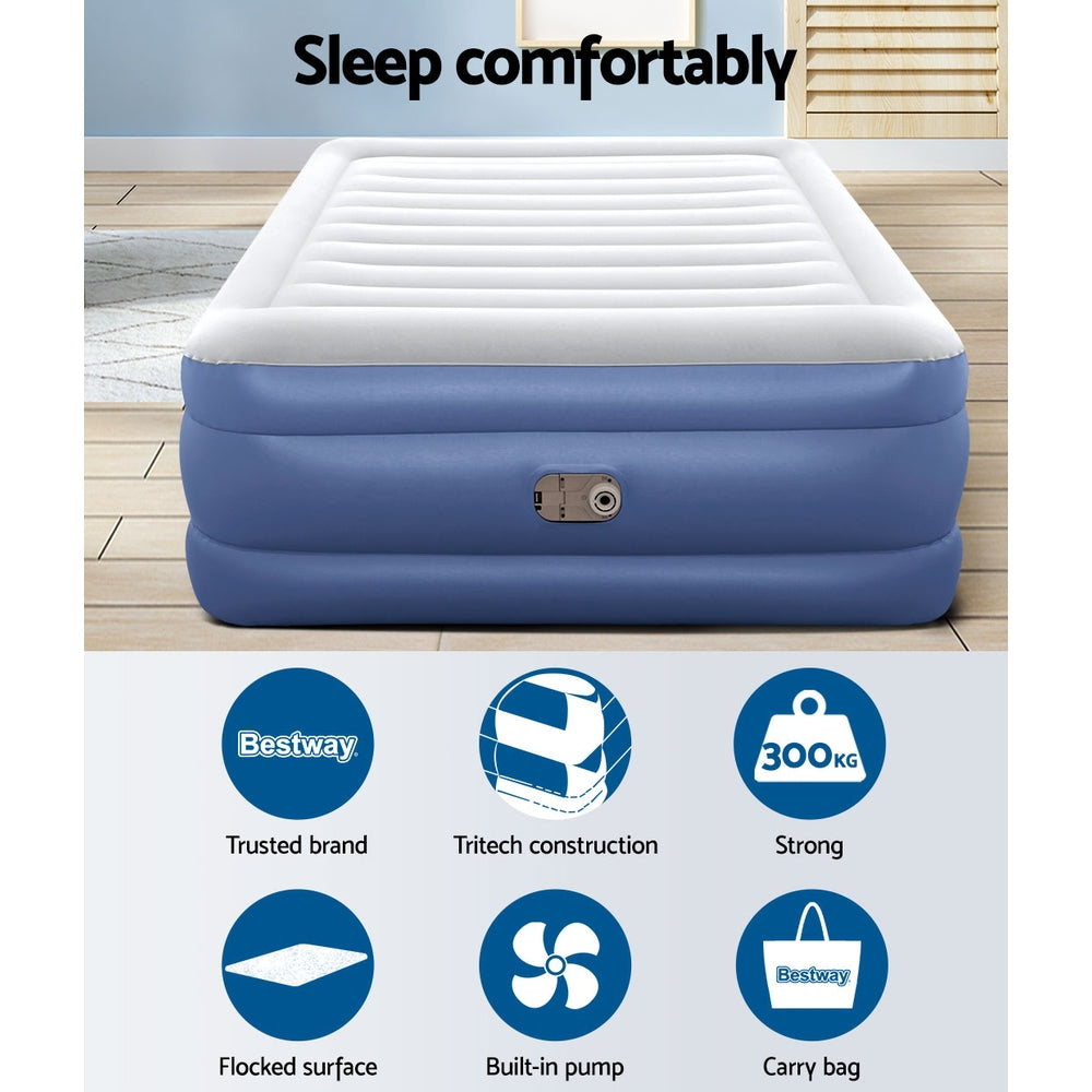 Bestway Air Mattress Queen Inflatable Bed 61cm Airbed Blue