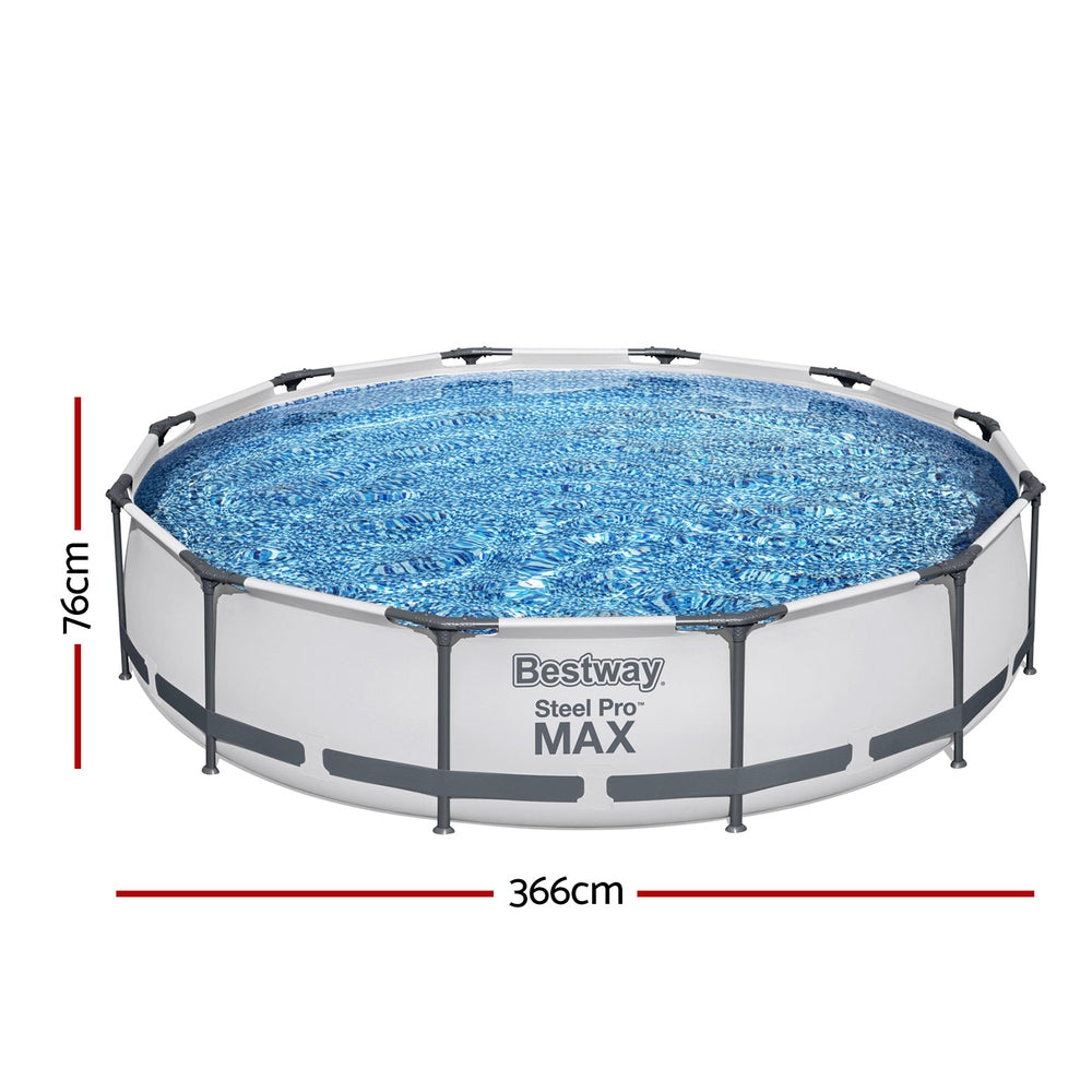 Bestway Swimming Pool 366x76cm Steel Frame Round Above Ground Pools w/ Filter Pump 6473L