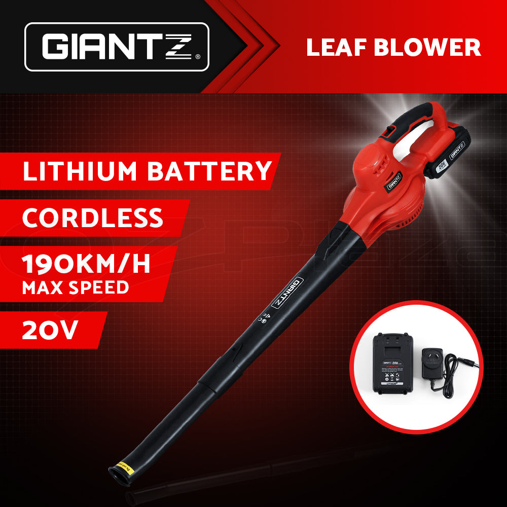 Giantz 20V Cordless Leaf Blower Garden Lithium Battery Electric Nozzles 2-Speed