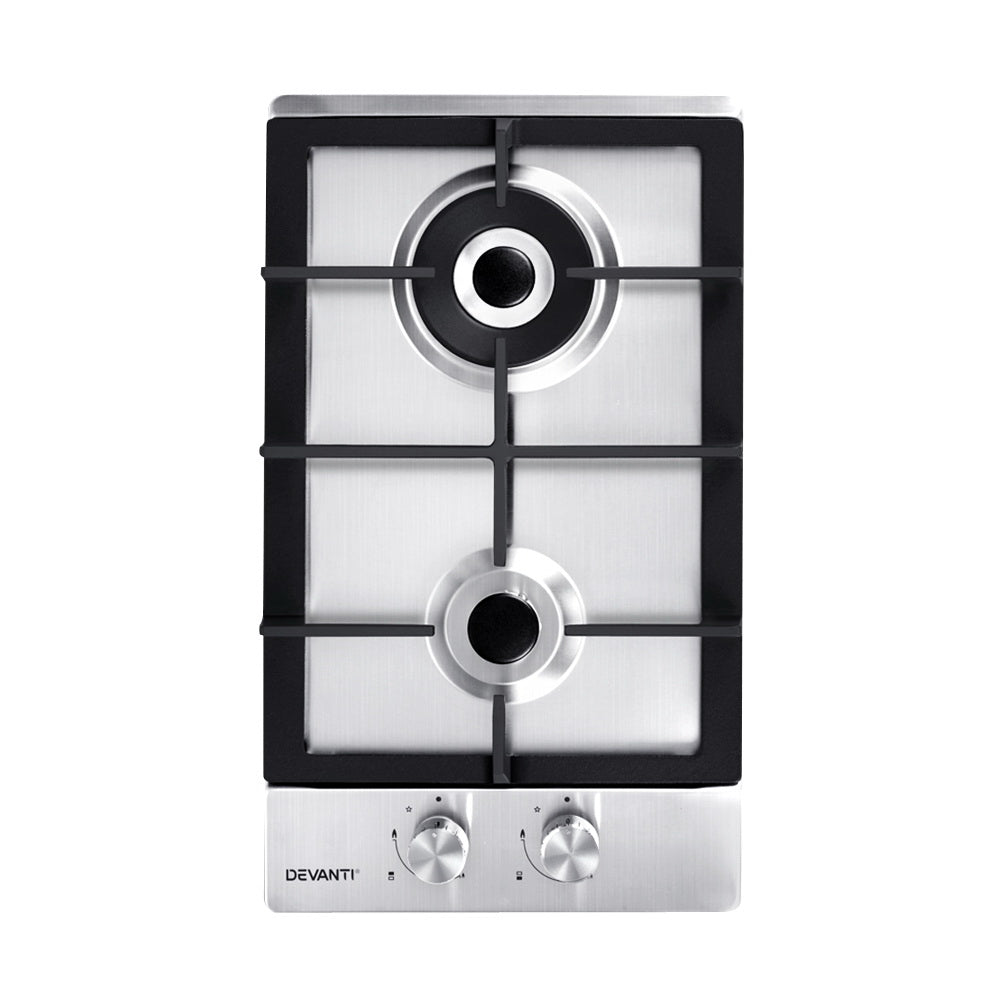 Devanti Gas Cooktop 30cm 2 Burner Silver