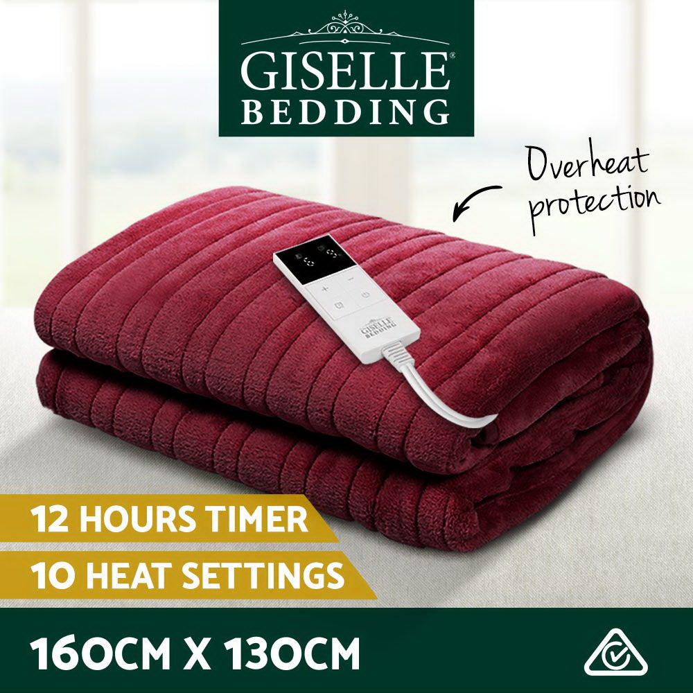 Giselle Electric Throw Rug Heated Blanket Fleece Red