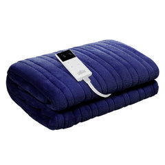 Giselle Electric Throw Rug Blanket Heated Washable Fleece Winter Warming Sofa Navy