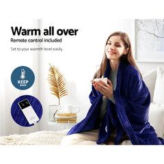 Giselle Electric Throw Rug Blanket Heated Washable Fleece Winter Warming Sofa Navy