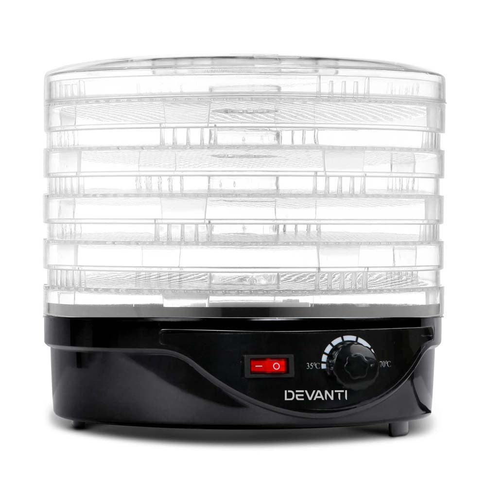 Devanti 5 Trays Food Dehydrator Fruit Dehydrators Pet Beef Jerky Dryer Black