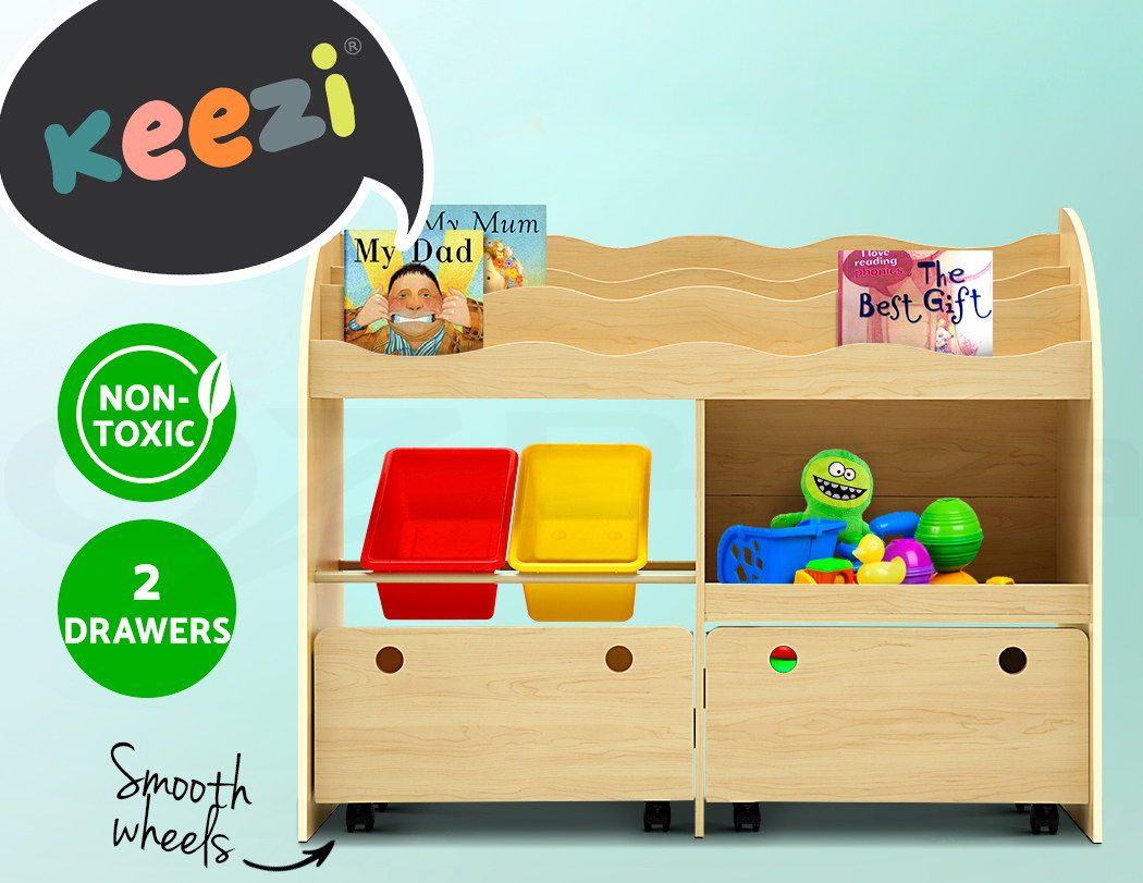 Keezi 3 Tiers Kids Bookshelf Storage Children Bookcase Toy Box Organiser Display