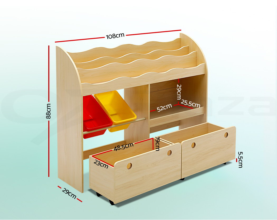 Keezi 3 Tiers Kids Bookshelf Storage Children Bookcase Toy Box Organiser Display