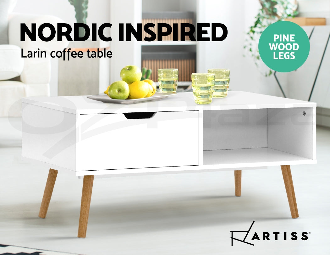 Artiss Coffee Table Storage Drawer White Larin