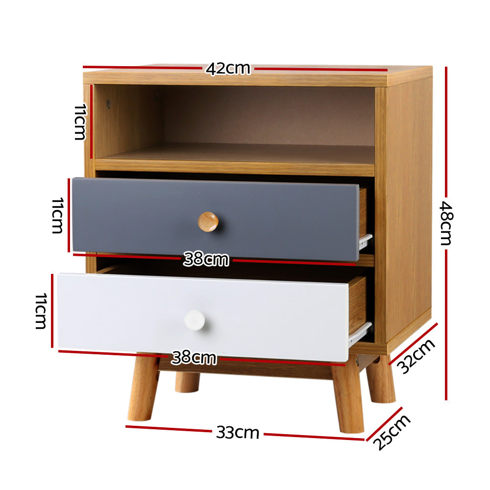 Artiss Bedside Tables Side Table 2 Drawers Nightstand Bedroom Cabinet Wood