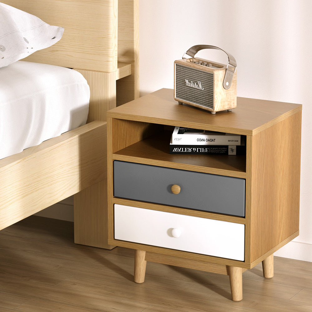 Artiss Bedside Tables Side Table 2 Drawers Nightstand Bedroom Cabinet Wood