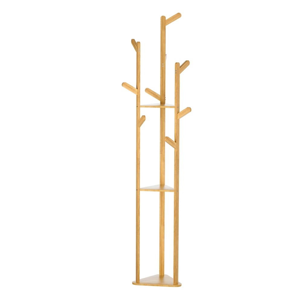 Artiss Clothes Rack Coat Stand 9 Hooks Tree Shelf Bamboo