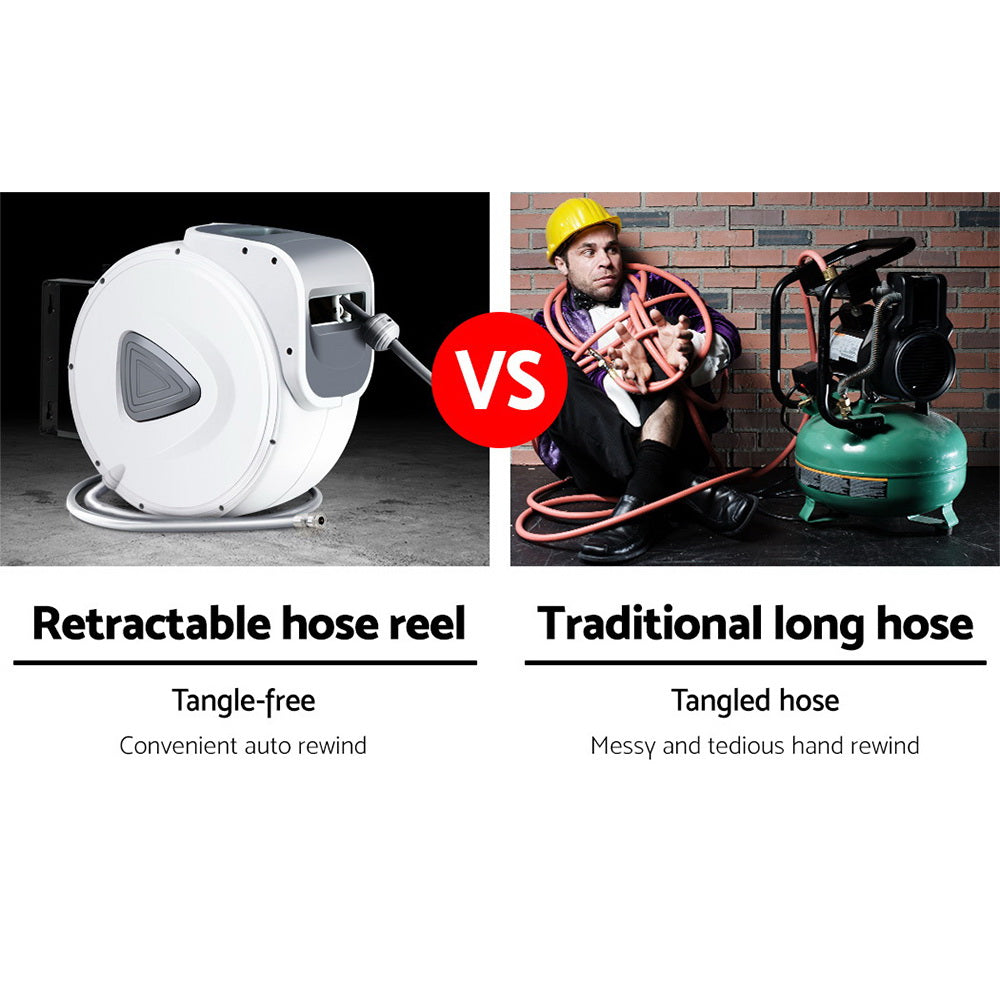 Giantz 10m Retractable Air Hose Reel Compressor Auto Rewind Wall Mount Garage