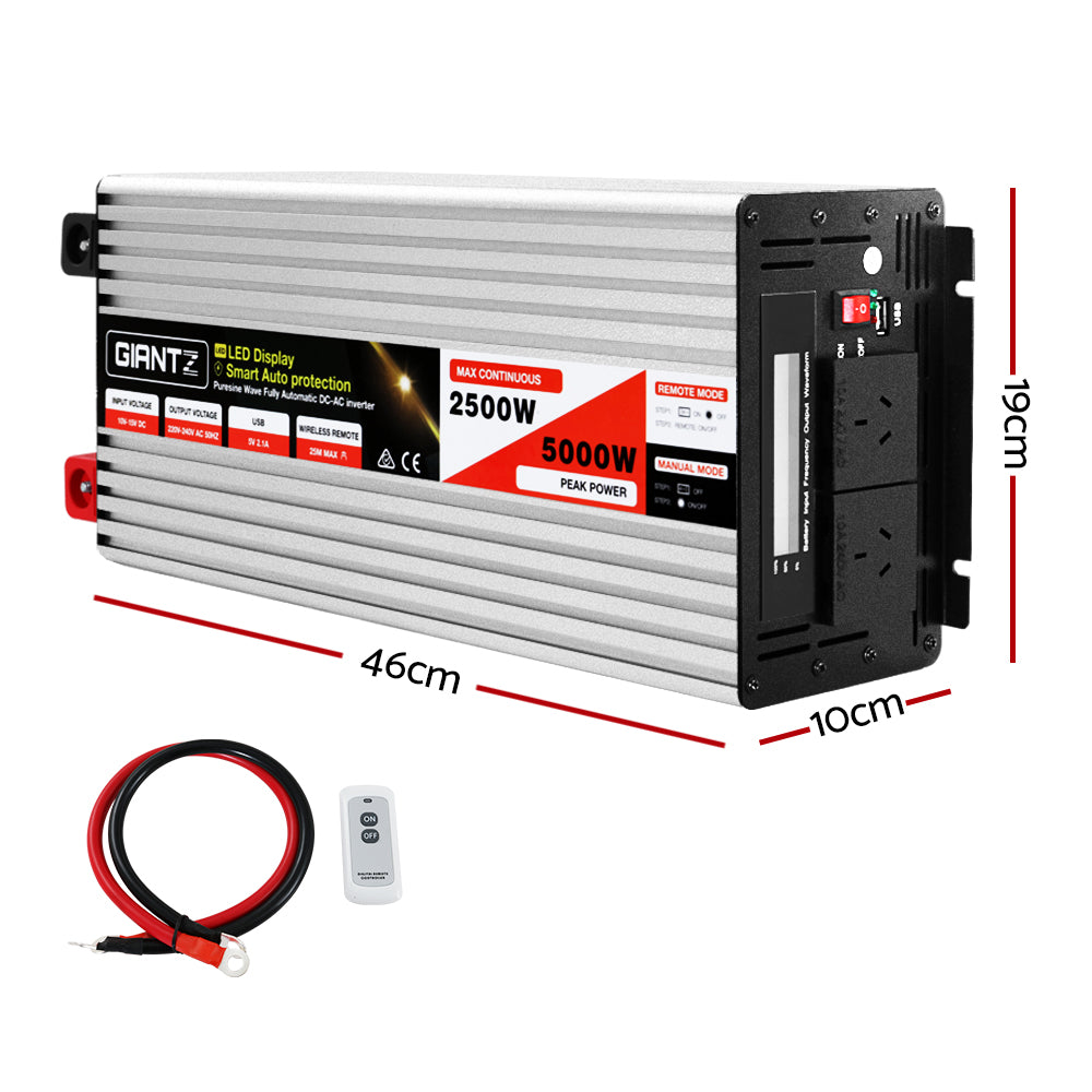 Giantz 2500W/5000W Pure Sine Wave Power Inverter 12V to 240V Camping Car Boat