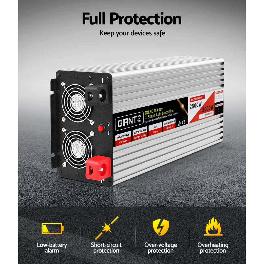 Giantz 2500W/5000W Pure Sine Wave Power Inverter 12V to 240V Camping Car Boat