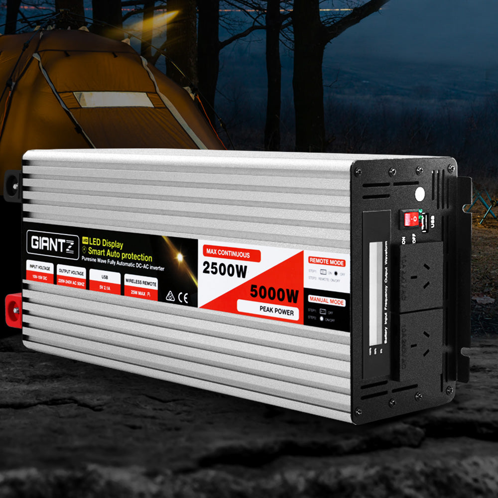 Giantz 2500W/5000W Pure Sine Wave Power Inverter 12V to 240V Camping Car Boat