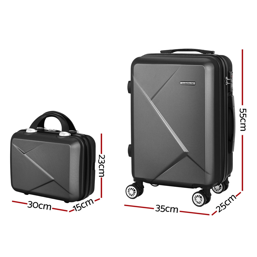 Wanderlite 2pc Luggage 12" 20" Trolley Travel Suitcase Storage Carry On TSA Lock Black