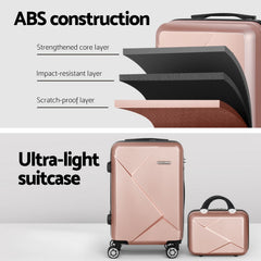 Wanderlite 2pc Luggage 12" 20" Trolley Travel Suitcase Storage Carry On TSA Lock Rose Gold