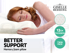 Giselle Bedding Memory Foam Pillow 13cm Thick Twin Pack