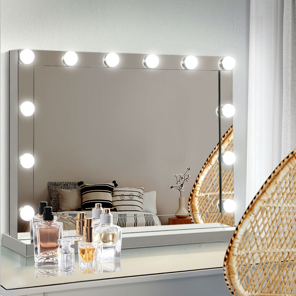 Embellir Hollywood Makeup Mirror With Light 12 LED Bulbs Vanity Lighted Silver 58cm x 46cm