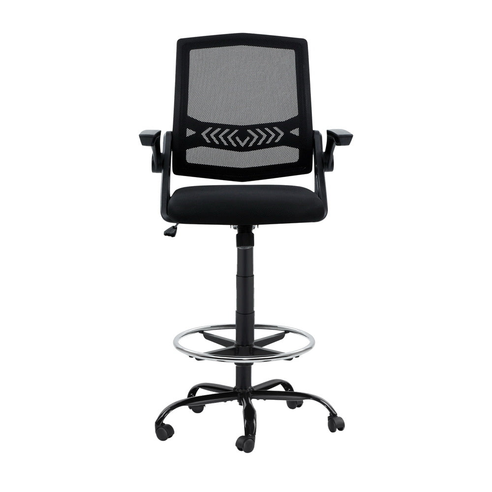 Artiss Office Chair Veer Drafting Stool Mesh Chairs Flip Up Armrest Black