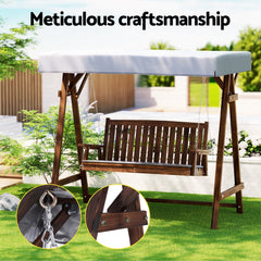 Gardeon Wooden Swing Chair Garden Bench Canopy 3 Seater Outdoor Furniture