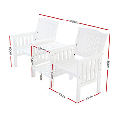 Gardeon Outdoor Garden Bench Loveseat Wooden Table Chairs Patio Furniture White