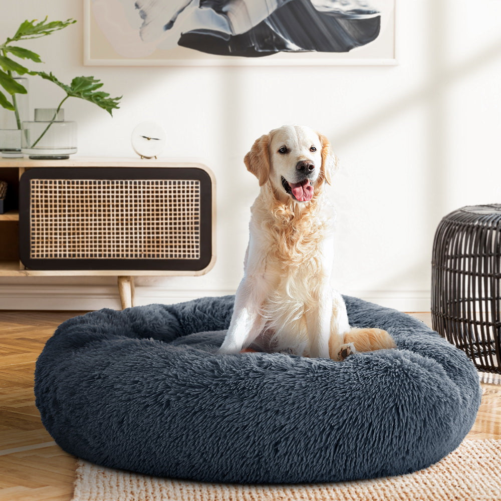 i.Pet Pet Bed Dog Cat 90cm Large Calming Soft Plush Bed Dark Grey