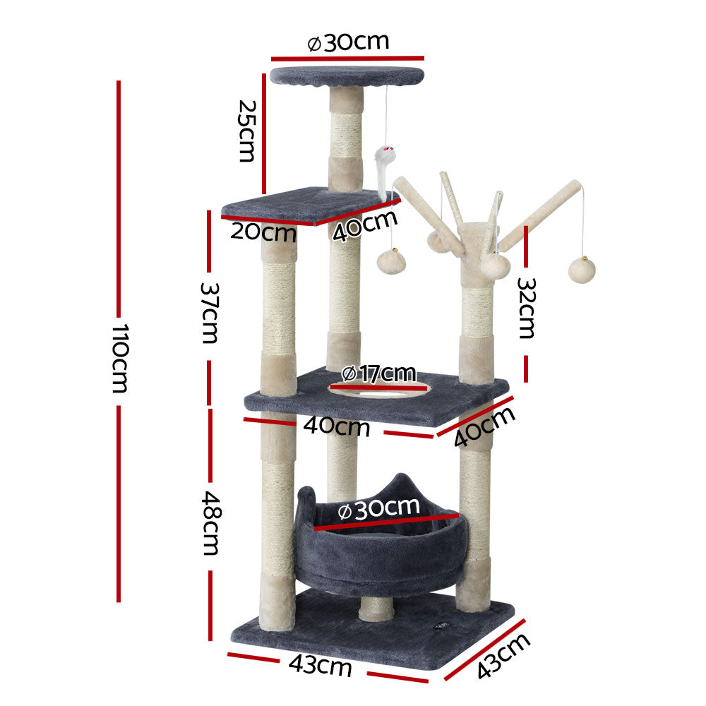 i.Pet Cat Tree Tower Scratching Post Scratcher Wood Condo House Toys Bed 110cm