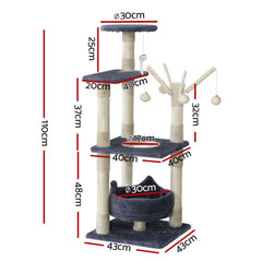 i.Pet Cat Tree Tower Scratching Post Scratcher Wood Condo House Toys Bed 110cm