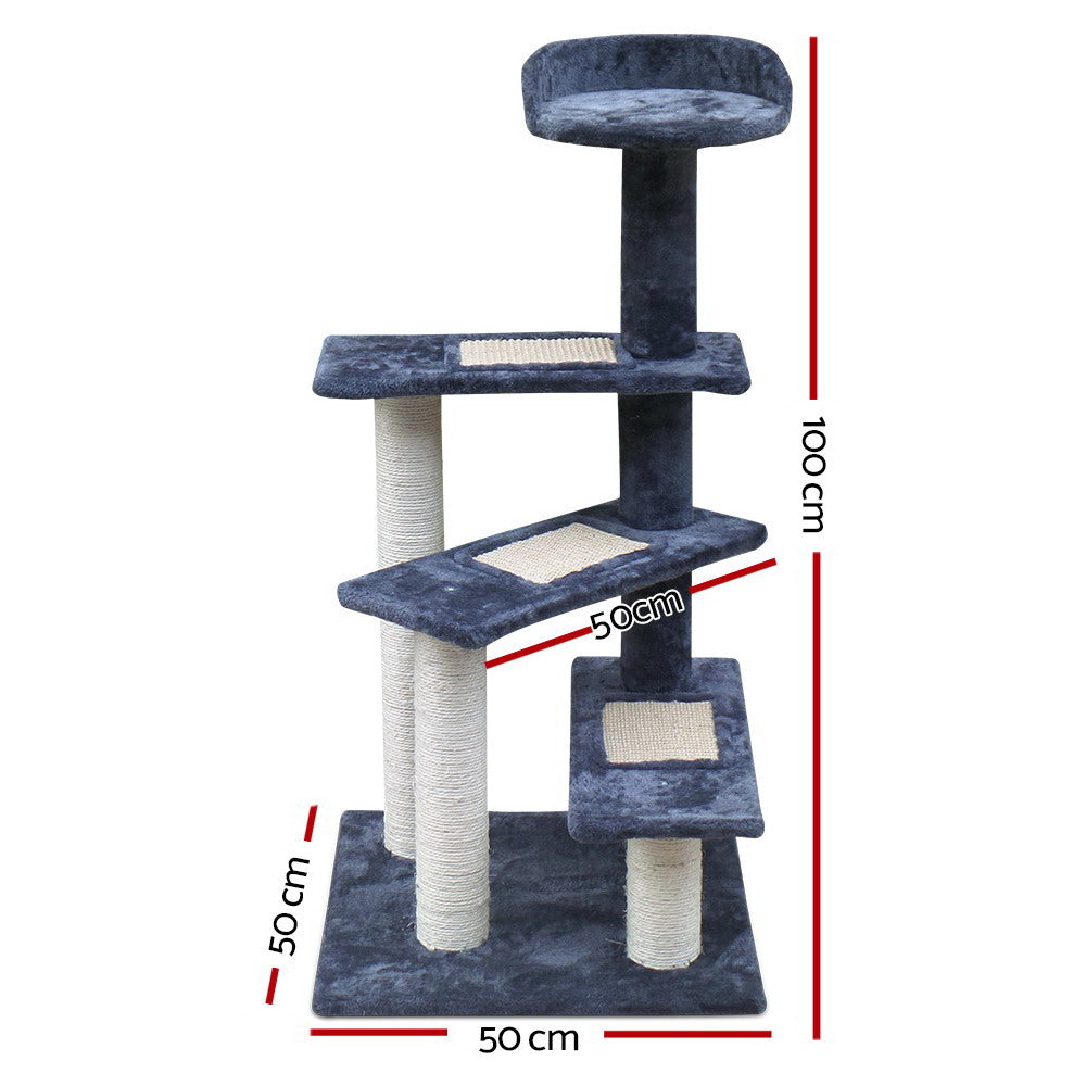 i.Pet Cat Tree Tower Scratching Post Wood Scratcher Condo House Climbing 100cm