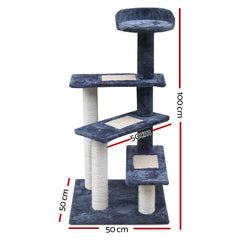 i.Pet Cat Tree Tower Scratching Post Wood Scratcher Condo House Climbing 100cm