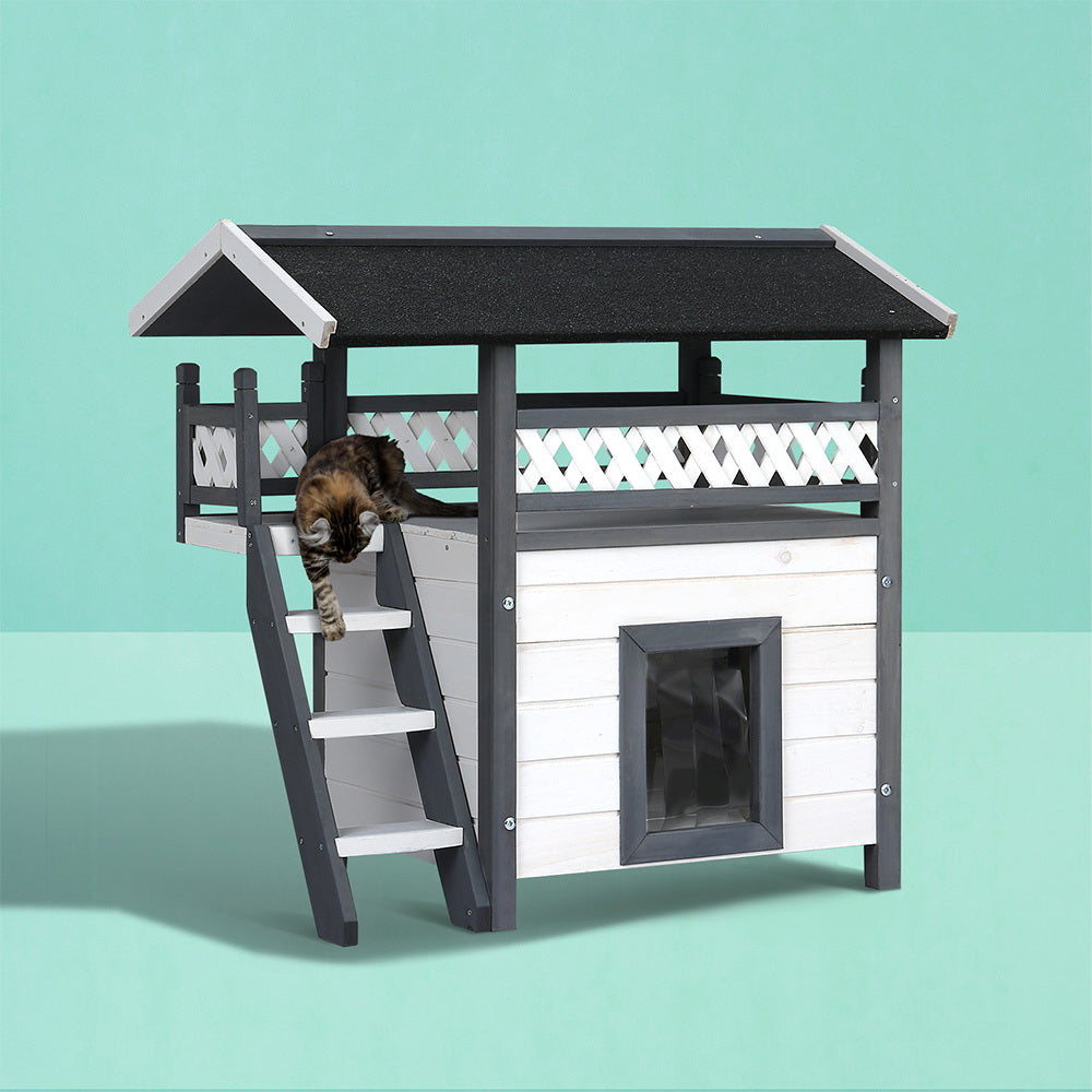 i.Pet Cat House Outdoor Shelter 77cm x 50cm x 73cm Rabbit Hutch Wooden Condo Small Dog Enclosure