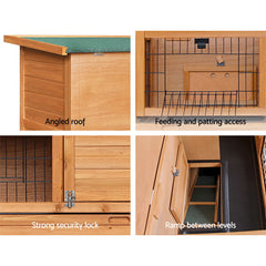 i.Pet Rabbit Hutch 91.5cm x 45cm x 82cm Chicken Coop Large Wooden House Run Cage Pet Bunny